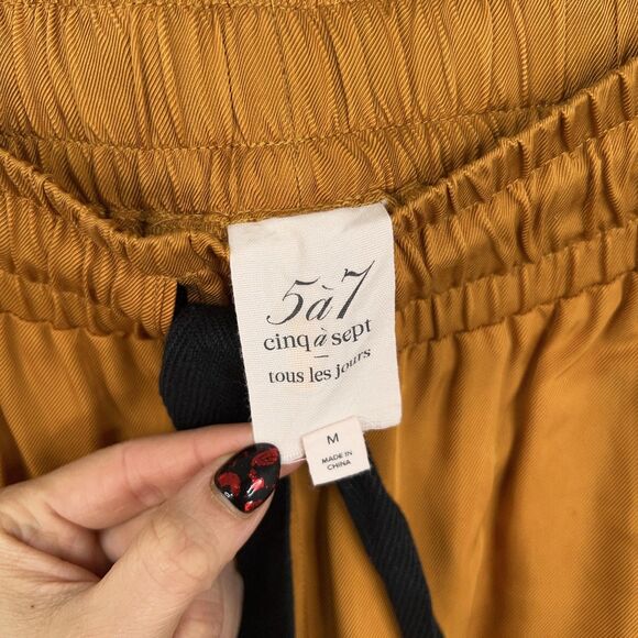 Cinq a Sept Pants Womens Medium Mustard Nuluu Bow Ruffle Tiered Cargo Wide Leg - Picture 4 of 16